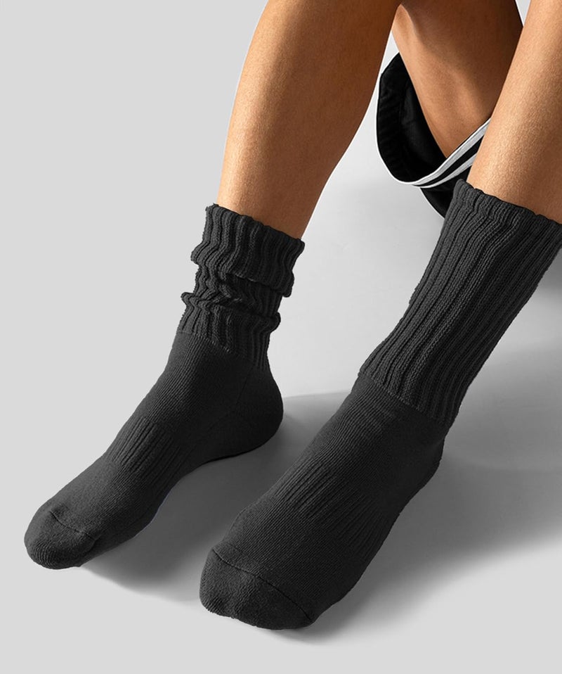 AugRing Store Women's Scrunch Crew Socks Retro 3-Pack Solid Cotton Boot Calf Chunky Ribbed Cozy Slouchy Socks Size 5-11 - Image 3